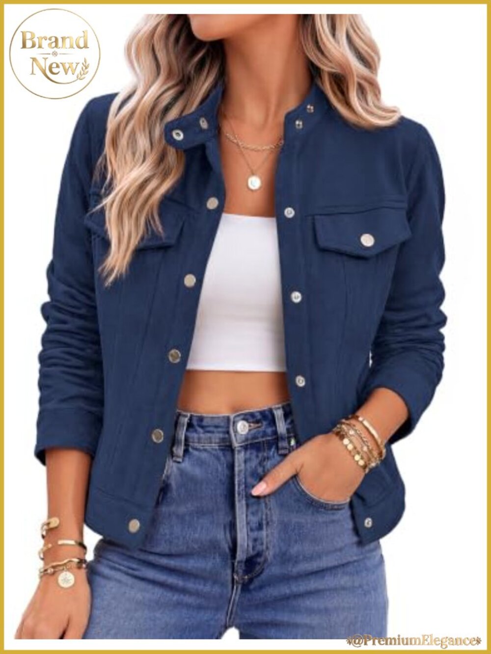 Faux Suede Cropped Jacket Snap Button Casual Jacket